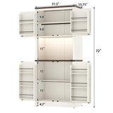 72" Tall Farmhouse Kitchen Pantry Cabinet with LED Light and Power Outlet,Modern Farmhouse Kitchen Storage Cabinet w Load-Bearing Steel Pipe,Barn Doors, Organizer,Food Pantry Cabinets(White) chartustriable