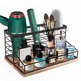 Siyzda Hair Tool Organizer, Movable Hair Dryer Holder, Hair Styling Tools Storage for Vanity, Bath Counter Organizer, Bathroom Trays for Hair Toiletry, Makeup (12" x 7.7" x 5.8", Wood-Black) Siyzda