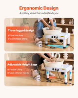 VEVOR 14in/35cm Pottery Wheel for Adults, 0-6in Lift-Table 450W Professional Pottery Kit with Foot Pedal Detachable Basin DIY Art Clay Potter's Wheel for Kids Adults Beginners at Home Pottery, White VEVOR