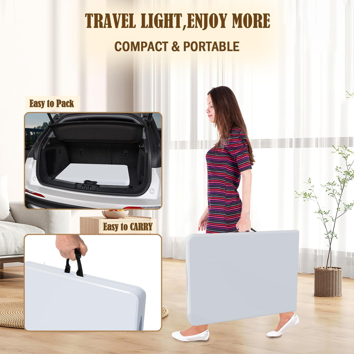 Linkriseed 6FT Folding Picnic Table for Outdoor, Portable, Foldable Table for Camping, Parties, with Carrying Handle (White, 1 Pack) Linkriseed