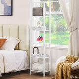 YUFAM 66in Tall Bookshelf 6-Tier Small Narrow Bookcase, Skinny Book Shelf for Small Space, Farmhouse Slim Shelf with Storage, Wood Freestanding Display Thin Bookshelves for Living Room, Office, White YUFAM