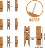 50 PCS Push Pin with Wooden Clips, Durable Wooden Push Pins, Decorative Pushpins Tacks Thumbtacks, Tacks for Cork Board Artworks Notes Photos, Craft Projects, Offices and Homes Joyberg