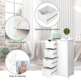 Bonnlo Compact White Wooden Bathroom Storage Cabinet with 4 Drawers and Cupboard Bonnlo