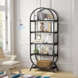 Kogven Bookshelf Arched Bookcase, Industrial 5 Tier Open Book Shelves with Metal Frame, 72" Tall Freestanding Display Rack for Home Office, Living Room, Black Kogven