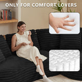 Tabaray 120.9'' Minimalist Curved Sofa, Boneless Modular Sectional Sofa, Cloud Corduroy L-Shaped Couch with Right Chaise, Modern Floor Couches for Living Room, Apartment, No Assembly Required, Black Tabaray