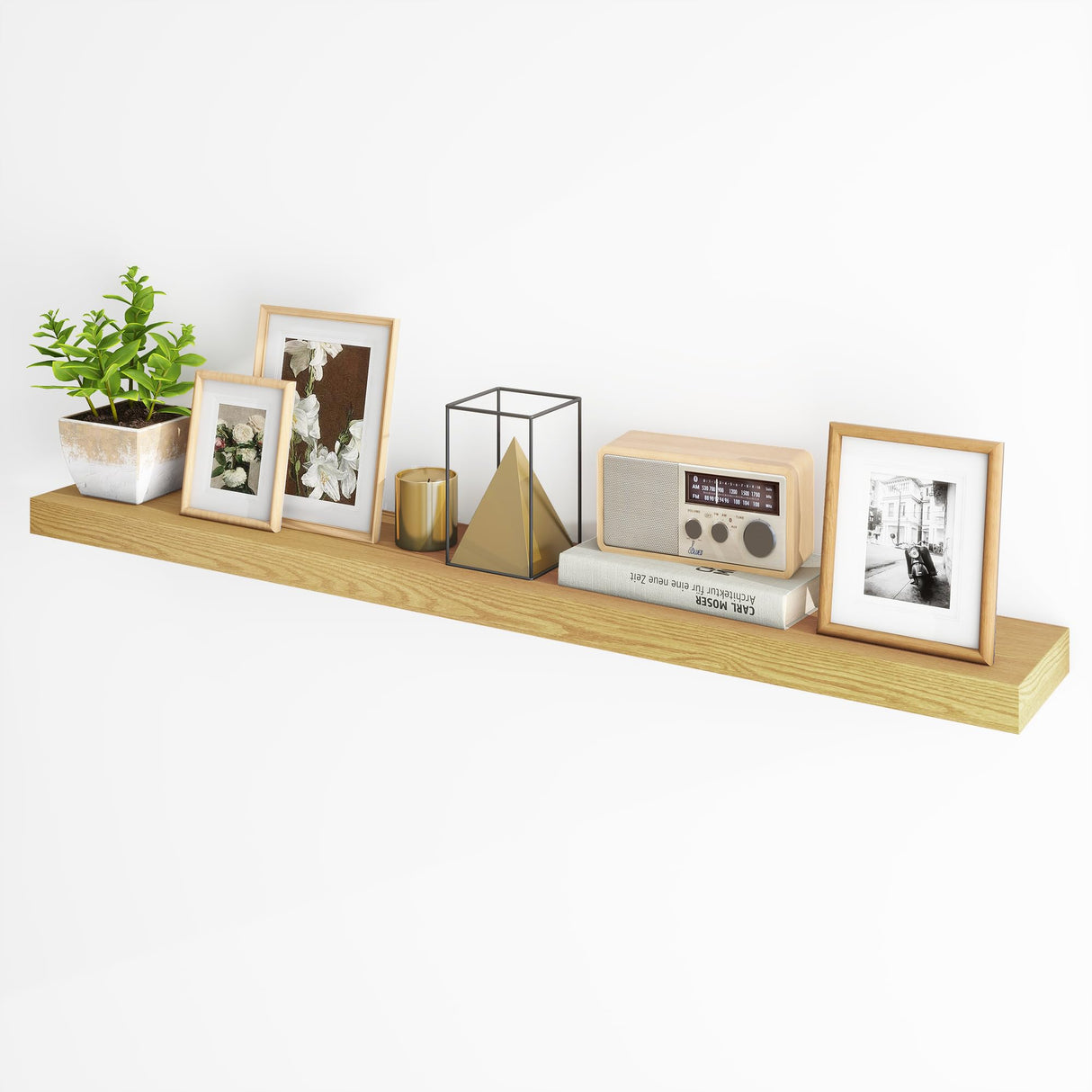 Fun Memories 55 Inch Fireplace Mantel Shelf -Long Floating Shelf, Wall Mounted Farmhouse Display Shelf with Invisible Heavy Duty Metal Bracket, Oak Fun Memories
