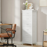 Somdot Tall Dresser for Bedroom with 6 Drawers, Storage Organizer Chest of Drawers with Removable Fabric Bins for Closet Bedside Living Room Laundry Entryway Hallway, White Leather Somdot