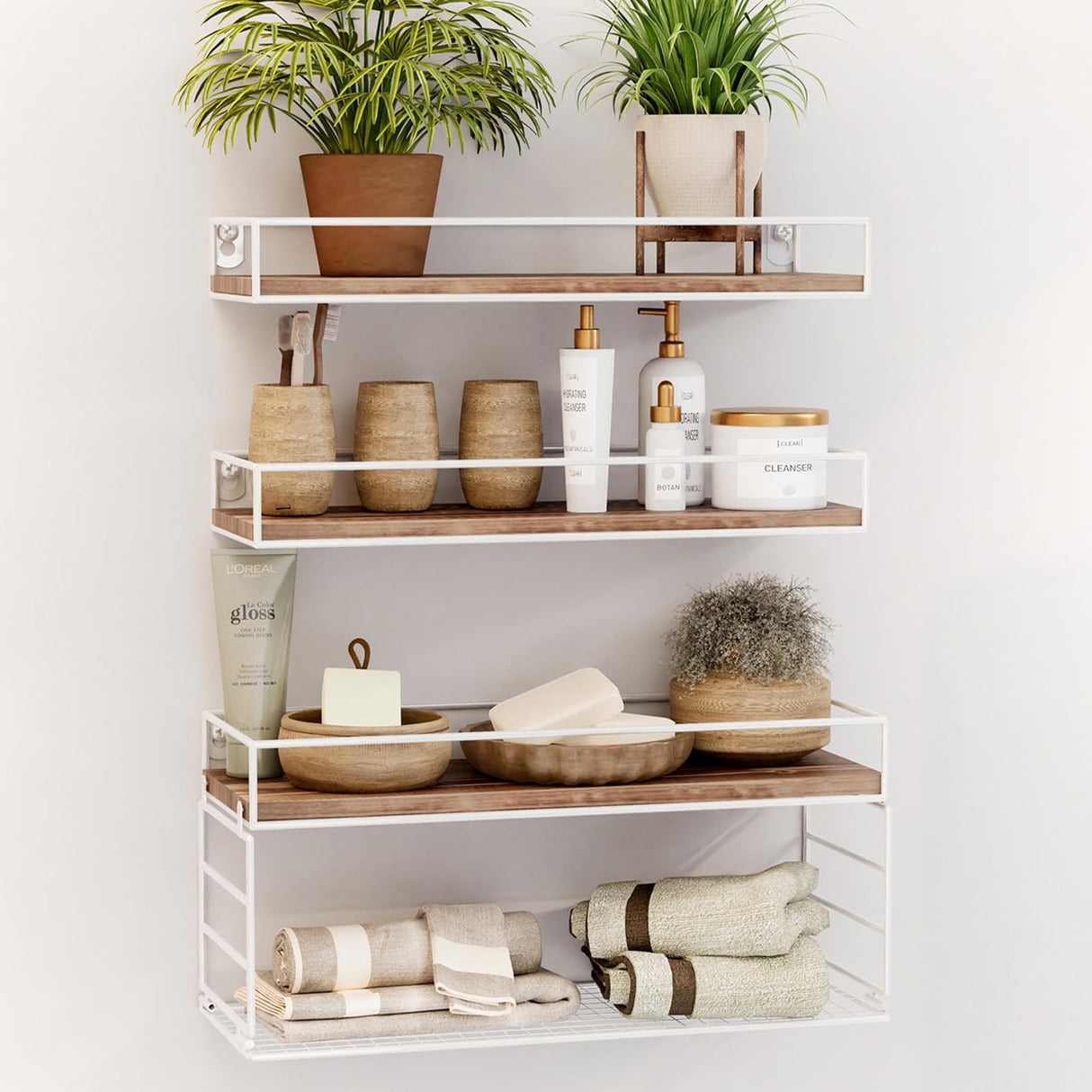 Oxendon Floating Bathroom Shelves with Paper Basket, Bathroom Shelves Over Toilet Small Shelf for Wall Farmhouse Bathroom Decor Wall Shelves for Bathroom Kitchen Office, White Oxendon