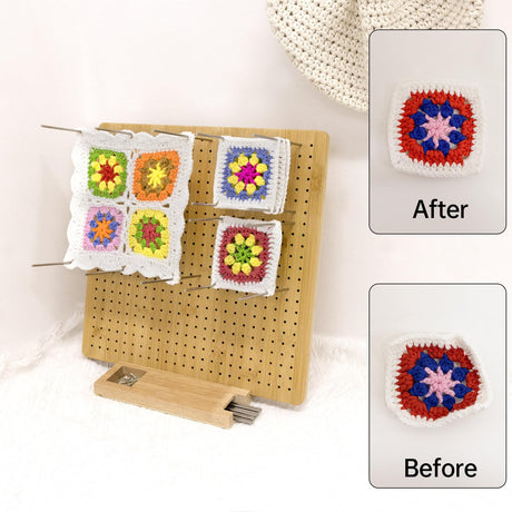 13" Crochet Blocking Board-Granny Square Blocking Board with 15 Stainless Steel Pegs, Crochet Blocking Board with Pegs, Bamboo Blocking Boards for Crochet Projects, Knitting Blocking Mats Adnkwolivt