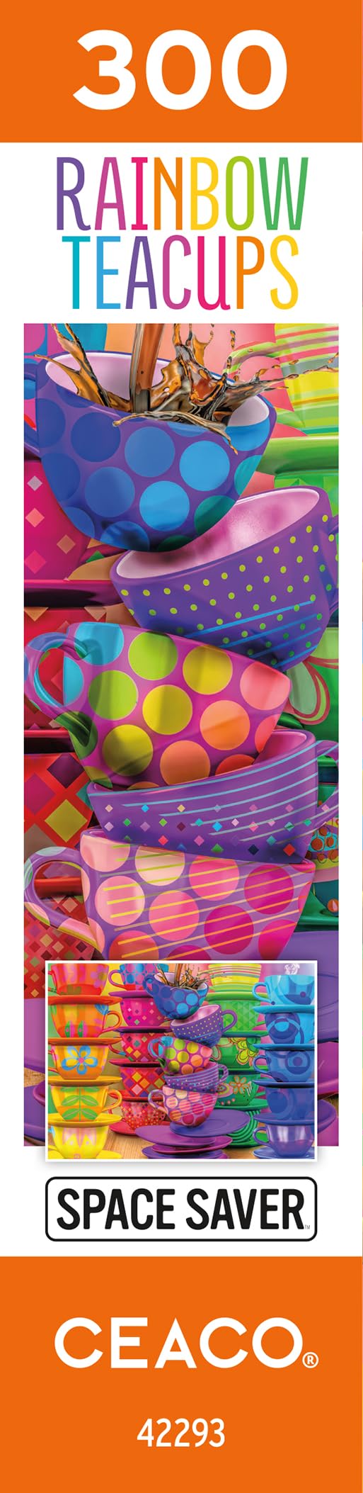 Ceaco – Rainbow Teacups - 300 Piece Jigsaw Space Saver Puzzle – Puzzles for Smaller Spaces and Surfaces