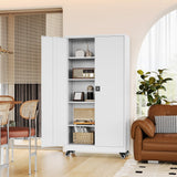 Fesbos Metal Rolling Storage Cabinet-74.6” Tall Steel File Cabinets with Wheels Lockable Doors and Adjustable Shelves-White Steel Storage Cabinet for Home, School, Office, Garage Fesbos