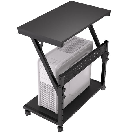 Faesun Computer Tower Cart - Height Adjustable PC Stand, 2-Tier ATX-Case CPU Holder Home Office Gaming Desk Accessories with Rolling Lockable Wheels, Laptop Table Standing Computer Desk, Rustic Black Faesun