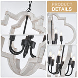 lighceac 6-Light 21" Farmhouse Orb Chandelier Rustic Handmade Distressed White Wood Hanging Ceiling Pendant Light Fixture Wood Lantern Chandeliers for Dining Room Kitchen Bedroom Foyer Hallway lighceac