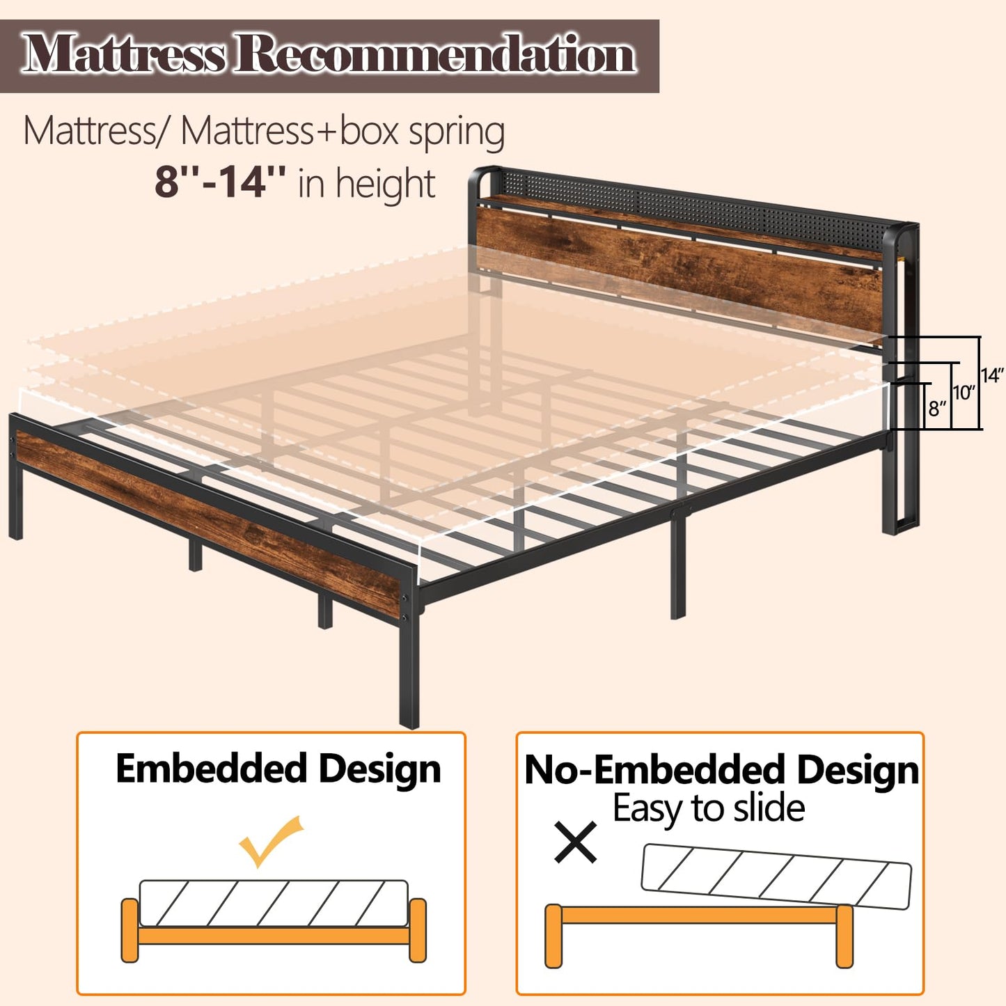 Furnulem King Size Bed Frame with LED Lighting and Storage Headboard - WoodArtSupply