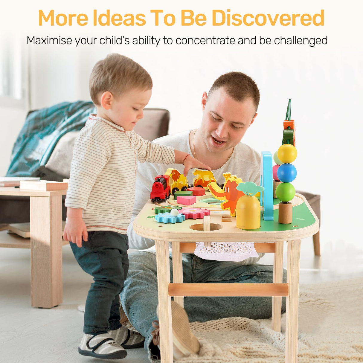 oathx Activity Table for 1+ Year Old, 9 in 1 Wooden Montessori Toys with Bead Maze Shape Sorter Flip Mirror Train Toy, Baby Sensory Play Table Toddler Toys 1st Birthday Gifts for Girls Boys Kids oathx