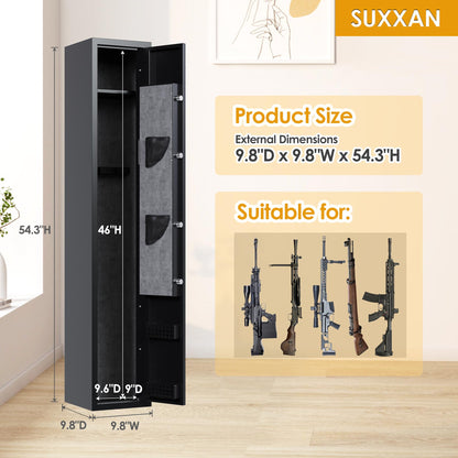 SUXXAN Fingerprint Gun Cabinet, 3 Rifle & 2 Pistol Quick Access Fingerprint Gun Safe, Rifle Safes with Built-in Small Cabinet & LED Light Used for Home Office Hotel Business (Black)