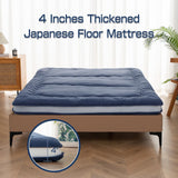 Syalife Japanese Futon Mattress Floor Mattress, 4" Thicken Roll Up Tatami Mat, Foldable & Portable Floor Bed Sleeping Pad, Traditional Shiki Futon (shikibuton), Design by Japan (Navy Blue, 39 * 80) Syalife