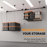 eShelf Adjustable Overhead Garage Storage Rack, 4x4ft Garage Ceiling Storage Lift, Heavy Duty Garage Storage Lift System With 300lbs Weight Capacity, Perfect for Kayaks, Ladders eShelf