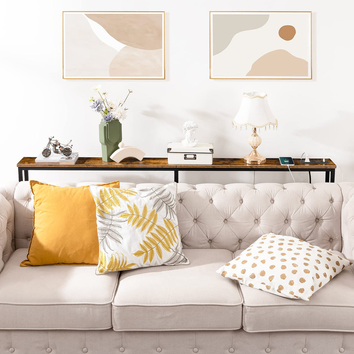 HOOBRO 5.9" Skinny Console Table with Charging Station, 70.9" Narrow Sofa Table with Power Outlets, Long Behind Couch Table, Slim Entryway Table for Hallway, Living Room, Rustic Brown BF185UXG01 HOOBRO