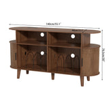 LUVIOHOME Large Round Record Player Stand with Charging Station & USB Ports，Record Storage Cabinet, Mid Century Modern Turntable Stand for Bedroom Living Room (Walnut) LUVIOHOME