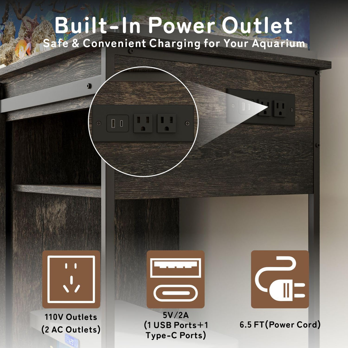 40-50 Gallon Fish Tank Stand with Power Outlets,Farmhouse 50 Gallon Aquarium Stand with Sliding Barn Door Heavy Duty Aquarium Cabinet for 2 Fish Tank/Turtle Tank/Reptile Terrarium YDTOP