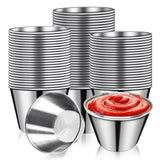 DJZZ 50 Pcs Metal Sauce Cups 2.5oz Ramekins, Stainless Steel Dipping Sauce Cups Metal Condiment Container Reusable Round Butter Dressing Sauce Cups Restaurant Small Bowls DJZZ