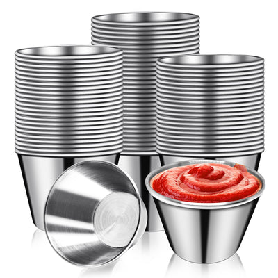 DJZZ 50 Pcs Metal Sauce Cups 2.5oz Ramekins, Stainless Steel Dipping Sauce Cups Metal Condiment Container Reusable Round Butter Dressing Sauce Cups Restaurant Small Bowls