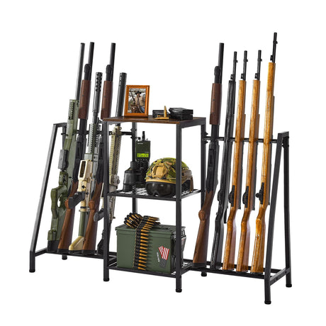 DGWJSU Gun Rack, Rifle Rack with Gun Storage Solutions, Indoor Standing Floor Shotgun Rack, Shooting Clubs, Hunting Range, Holds Up to 10 Long Guns and Gun Accessories Organizer DGWJSU