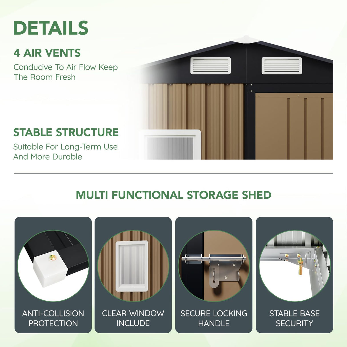 MistMo 6X4FT Outdoor Steel Storage Shed with Lockable Doors, One Window,Ideal for Garden, Backyard, Patio Storage,Brown Mistmo