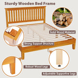 PayLessHere Solid Wood Platform Bed Frame with Headboard - Queen, Brown, Easy Assembly, No Box Spring Needed PayLessHere