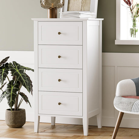 TTVIEW 4 Drawer Dresser, White Dresser Antique Chest of Drawers with Solid Frame, Tall Wood Storage Chest Cabinet for Living Room, Bathroom, Entryway, White TTVIEW