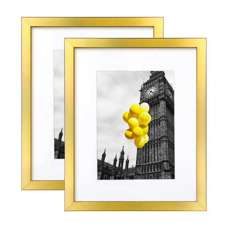 BSRHOME 8x10 Picture Frame with Plexiglass, Display Pictures 5x7 with Mat or 8x10 Without Mat for Tabletop Display and Wall Mounting, Set of 2，Gold BSRHOME