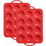 Foepoge 2 Pack Silicone Muffin Pan with Metal Frame, Non-stick Regular Silicone Cupcake Pan with Handles 12 Cup, Silicon Muffin Tin Tray for baking, egg bites, Cupcake Mold, BPA Free Red Foepoge