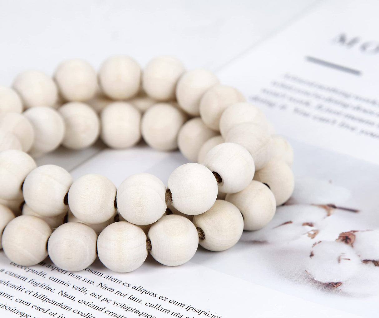 Wood Bead Garland Farmhouse Beads with Tassels,Farmhouse Tassel Garland Country Wall Hanging Decor Prayer Beads(39 inches/Nature) RAMIRABI