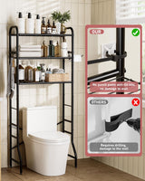 Tujurich Over The Toilet Storage Rack, 3-Tier Metal Bathroom Organizer with Hooks, Over The Toilet Storage Cabinet, Space Saver Shelf for Bathroom, Black, 23.6" x 13.0" x 63.4" Tujurich