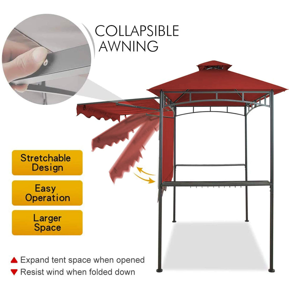 CHARMELEON Double Tiered Grill Gazebo 8X 5, Outdoor BBQ Patio Canopy Tent with Stretchable Side Awning (Burgundy) CHARMELEON