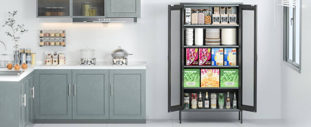 Washsemba 73" Metal Storage Cabinet, 5 Tiers Adjustable shelfs Tool Storage File Garage, Assembly Needs, Warehouse, Basement, Utility Room Standard Office Storage Cabinet, Black Washsemba