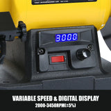 Woodskil Digital Display 8 Inch Variable Speed Bench Grinder, 3/4HP 5.0 Amp Power Bench Grinder with Work Light, Adjustable Tool Rest and Cast Iron Base for Knife, Chisel Woodskil