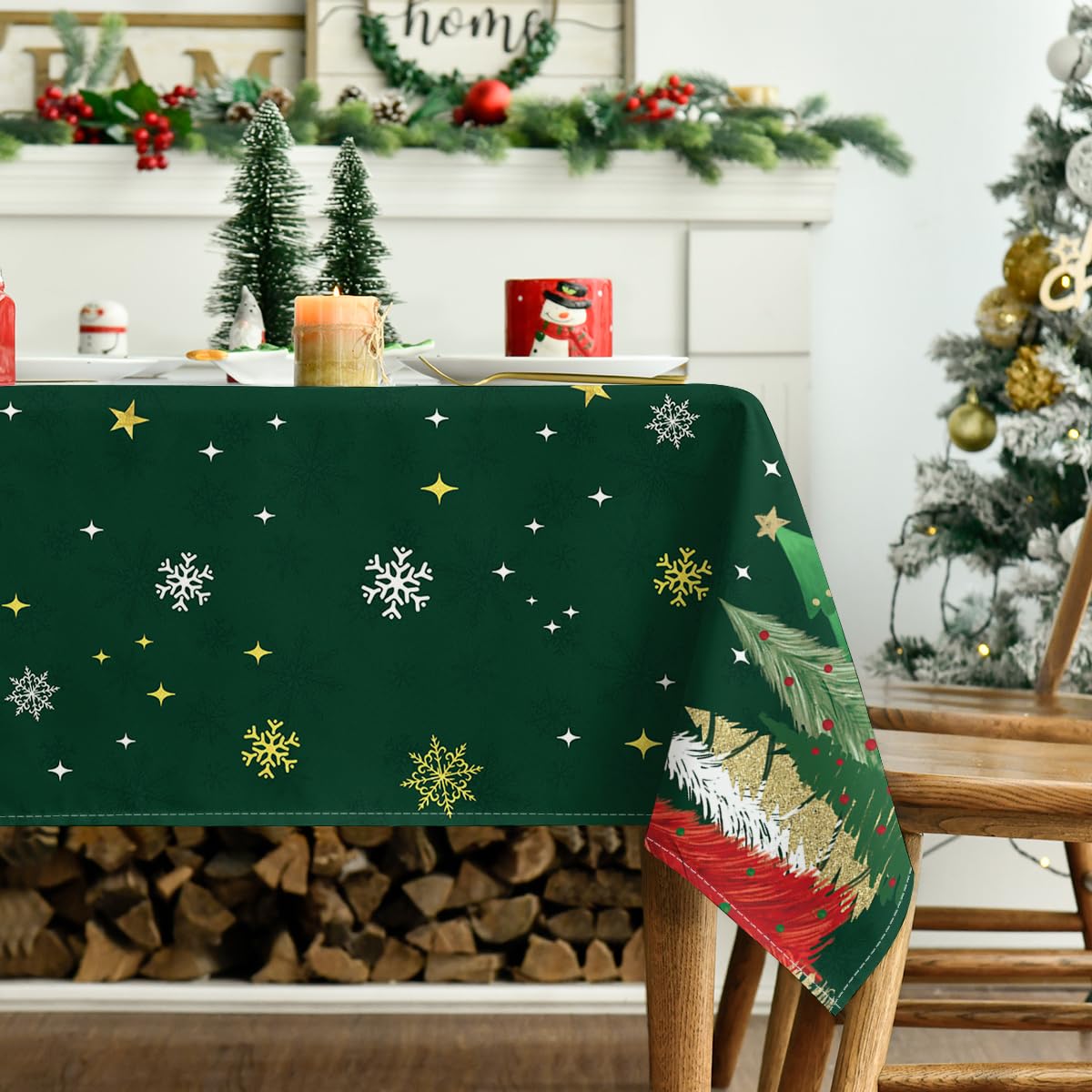 Horaldaily Christmas Tablecloth 60×84 Inch Rectangular, Christmas Trees Green Washable Table Cover for Party Picnic Dinner Decor Horaldaily