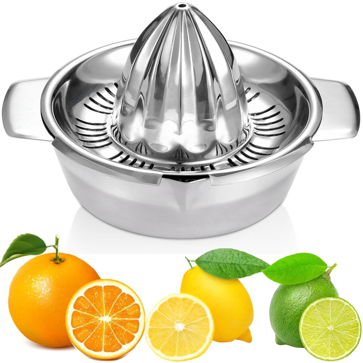 Citrus Lemon Orange Grapefruit Juicer Manual Squeezer 304 Stainless Steel Robust Hand Juicer Reamer Rotation Press with Strainer＆10oz Bowl, 2 Pour Spouts, Dishwasher Safe, Easy to Clean, Heavy Duty Etinslant