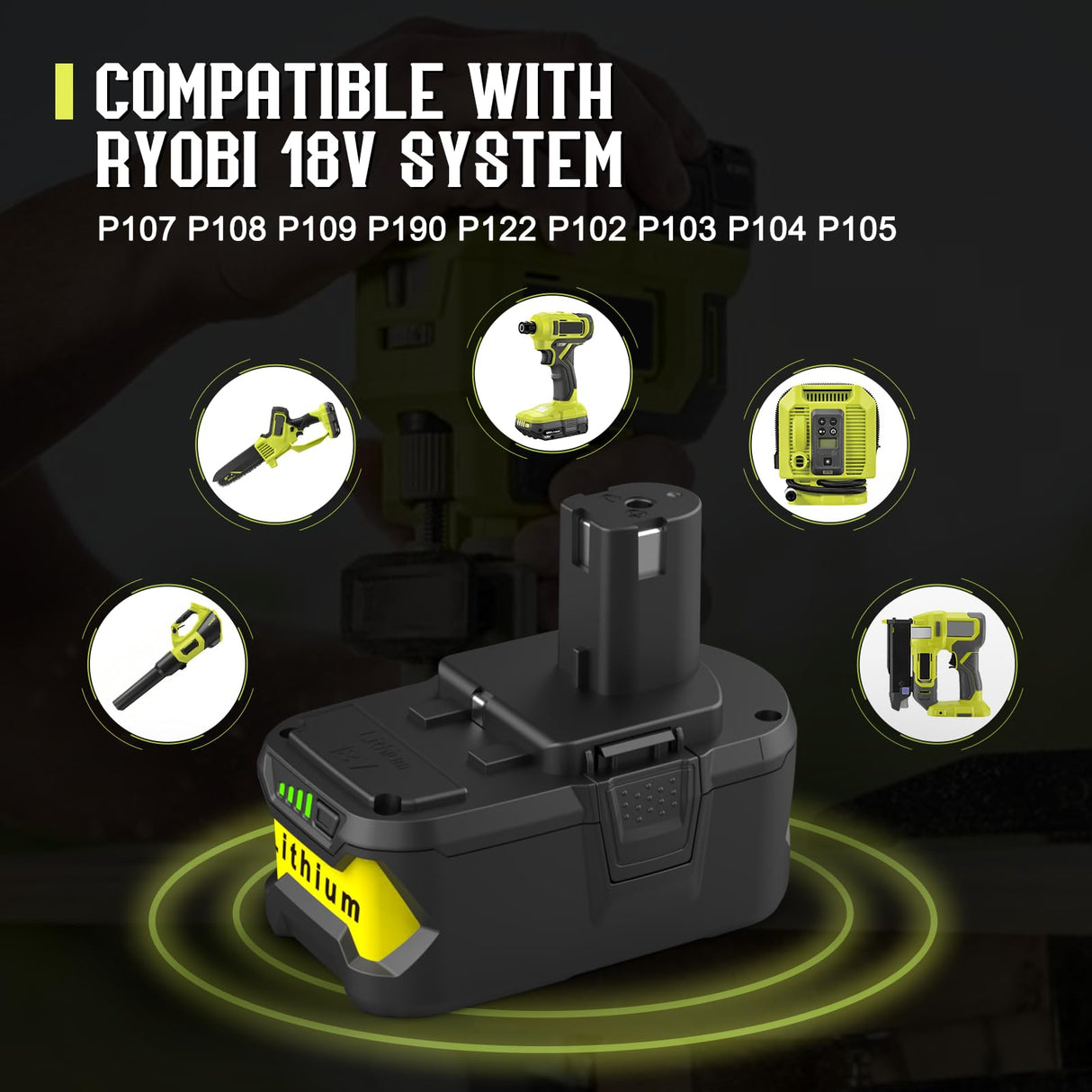 ANTRobut 2Packs 8.0Ah Battery Compatible with Ryobi 18V Battery P108 P102 P103 P104 P105 P107 P109 P122 P145 Replacement Ryobi Batteries ANTRobut