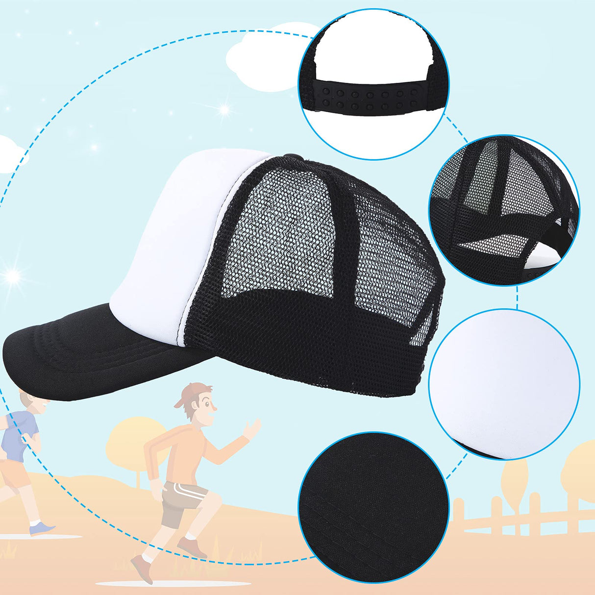 3 Pieces Sublimation Trucker Hat Sublimation Blank Mesh Hat Adjustable Sublimation Blank Polyester Mesh Cap (Black and White, Grey and White, Camouflage Color) Geyoga