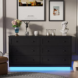 Gyfimoie 6 Drawer Dresser with Power Outlet and LED Light, Modern Floating Storage Dresser for Bedroom, Living Room Gyfimoie