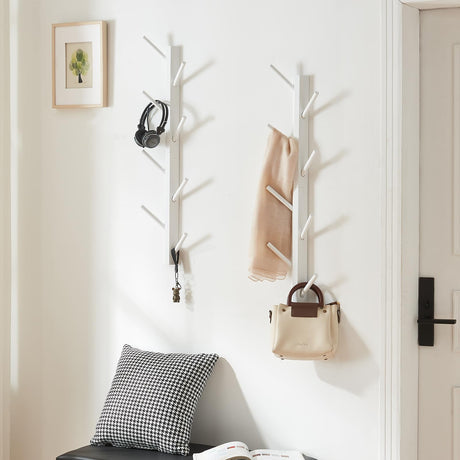 TIOPGHAD 2 Pack Coat Rack Vertical Wall Mount, Bamboo Coats Hooks Clothes Holder Hanger for Wall Coat Hat Jacket Clothing Bathroom Robes Mudroom Entryway(White) TIOPGHAD