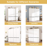 LABROSKIA White Armoire Wardrobe Closet: 74" Wooden Wardrobe Closet with 4 Doors, Bedroom Armoires with Hanging Rod, Tall Closets Cabinet for Hanging Clothes (63") LABROSKIA