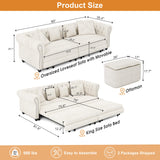 UQGVML Oversized Sleeper Sofa Couch, Convertible Sleeper Sofa Bed for Living Room, Bedroom, Classic 3-in-1 Pullout Couch Bed Chesterfield Style (Beige, with Ottoman) UQGVML