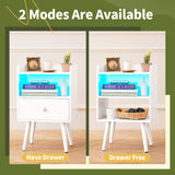 Yoobure Nightstand with Charging Station, Modern Night Stand with LED Lights, Wood Nightstands with Fabric Drawer & Storage Shelf, Night Stands Bedside Table with USB Ports for Bedroom, Office, Home Yoobure