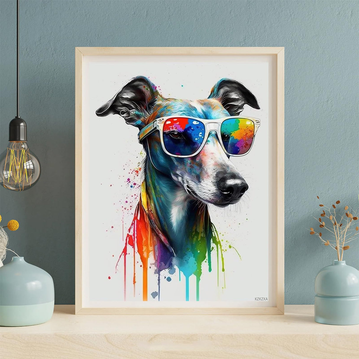 KZKZXA Diamond Painting Kits for Adults, Dog with Sunglass Full Drill Diamond Art Greyhound Painting by Number Kits, Cute Animals Gem Art Wall Home Decor 12x16 inch KZKZXA