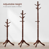 VASAGLE Solid Wood Coat Rack and Stand, Free Standing Hall Coat Tree with 10 Hooks for Hats, Bags, Purses, for Entryway, Hallway, Rubberwood, Dark VASAGLE