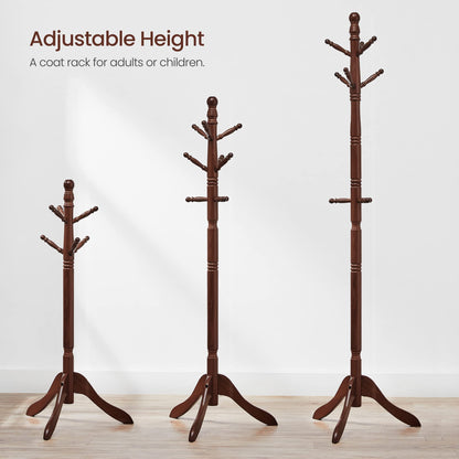 VASAGLE Solid Wood Coat Rack and Stand, Free Standing Hall Coat Tree with 10 Hooks for Hats, Bags, Purses, for Entryway, Hallway, Rubberwood, Dark - WoodArtSupply